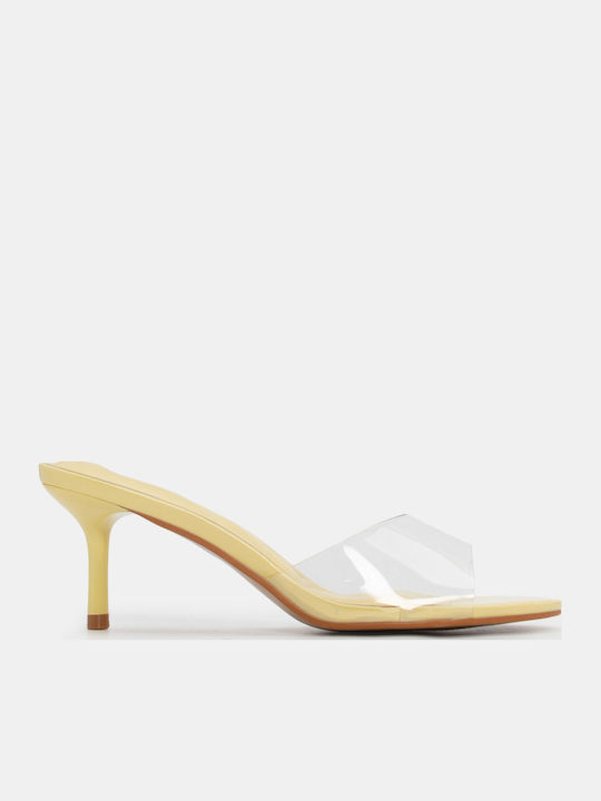 Mules with Thin High Heel in Yellow Color