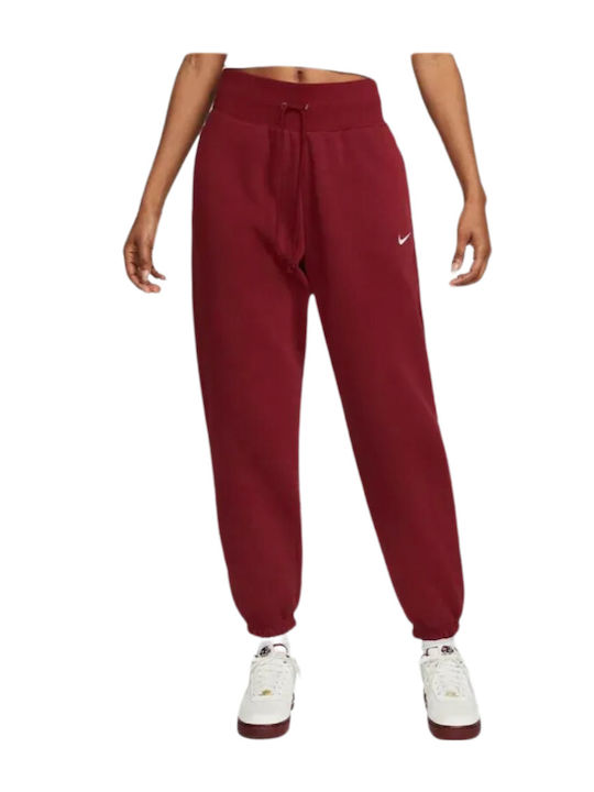 Nike Ψηλόμεσο Παντελόνι Φόρμας Fleece Κόκκινο