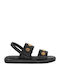 Leather Women's Flat Sandals in Black Color