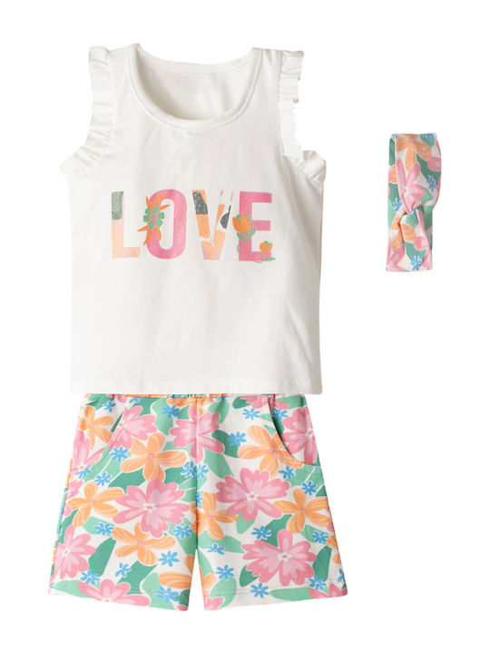 Kids' Set with Shorts Summer 3pcs White "love