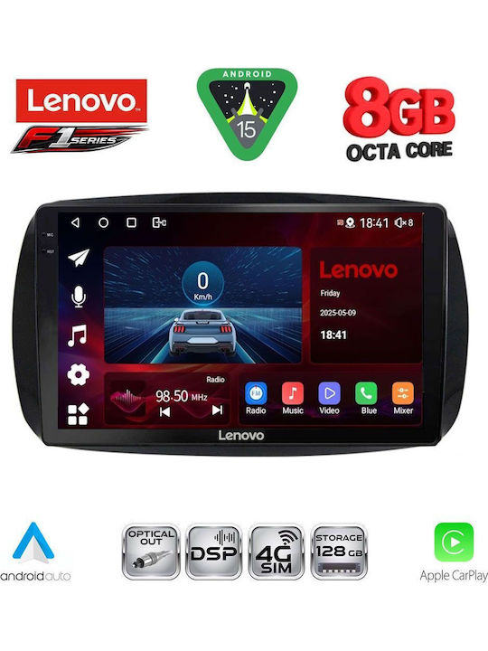 Lenovo Auto-Audiosystem für Smart FürZwei 2016-2024 (Bluetooth/USB/WiFi/GPS/Apple-Carplay/Android-Auto) mit Touchscreen 9"
