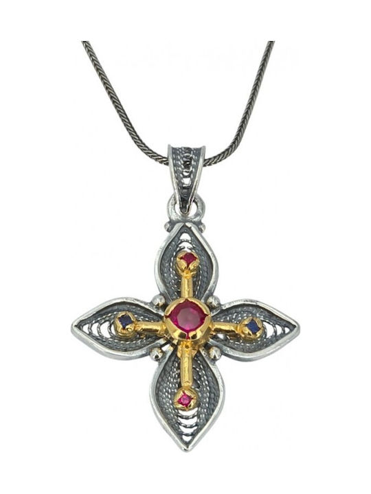 Byzantinisch Kreuz aus Vergoldetem Silber mit Kette