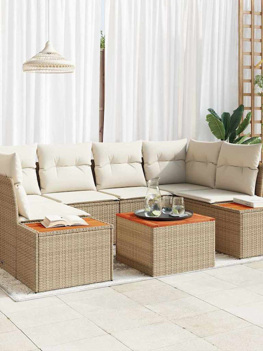 Garden & Outdoor Furniture Set Living Room 6 Pieces Beige with Pillows