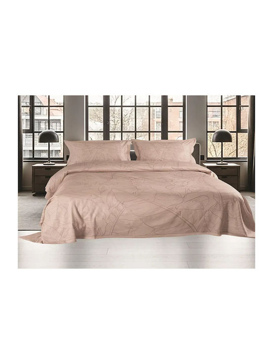 Makis Tselios Home Duvet Cover Set Cotton Satin Queen with 2 Pillowcases 220x240 Leaves