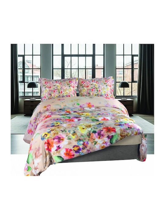 Makis Tselios Home Σετ Παπλωματοθήκη Βαμβακοσατέν 220x240cm Υπέρδιπλη με 2 Μαξιλαροθήκες Bloom Πολύχρωμη