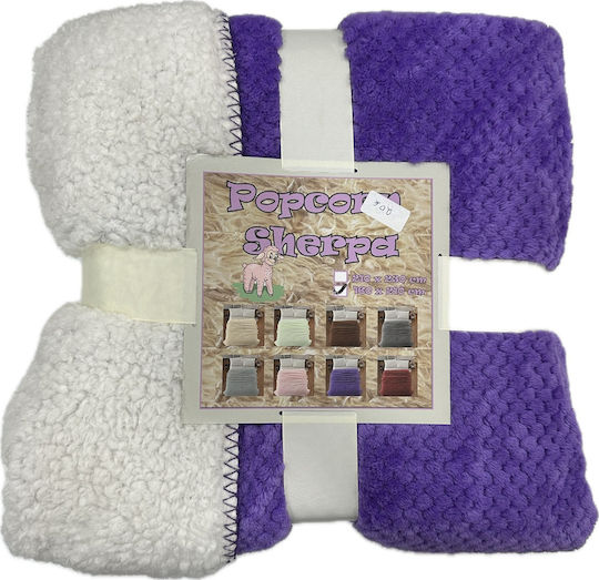 Popcorn Sherpa Decke Einzeln 160x210cm Lila