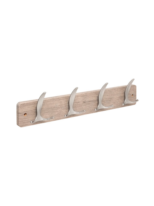 5Five Κρεμάστρα Τοίχου Ξύλινη 4 Θέσεων Γκρι 45x10x6.5cm
