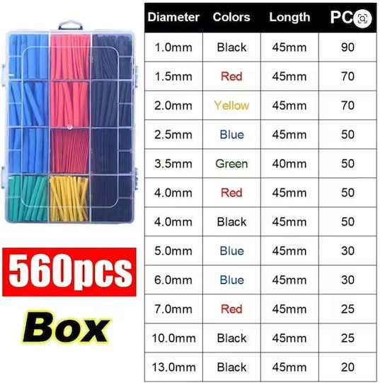 Set Heat-Shrink Tubing Cables Heat Shrink 560 Pieces Case – 64-5401