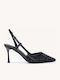 Μαύρες Μυτερές Γόβες Slingback Στρας Λεπτό Τακούνι