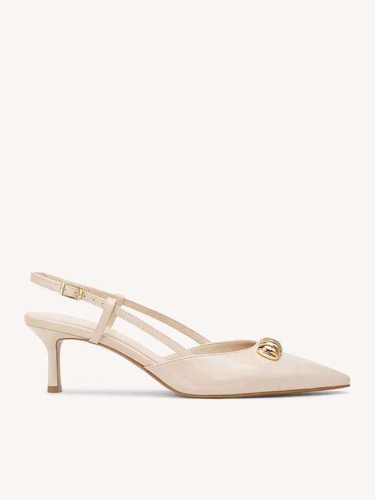 Beige Pumps Slingback Lackleder Textur