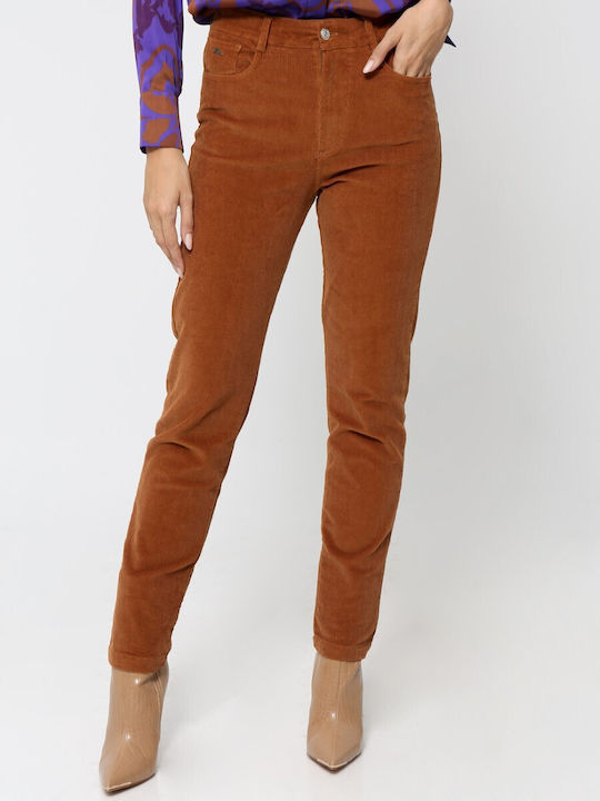 Tresor Dama Talie înaltă Tesatura Pantaloni Camel
