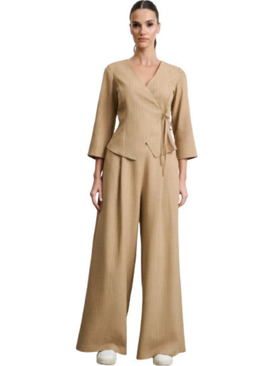 Damen Beige Set mit Hoch tailliert Hose