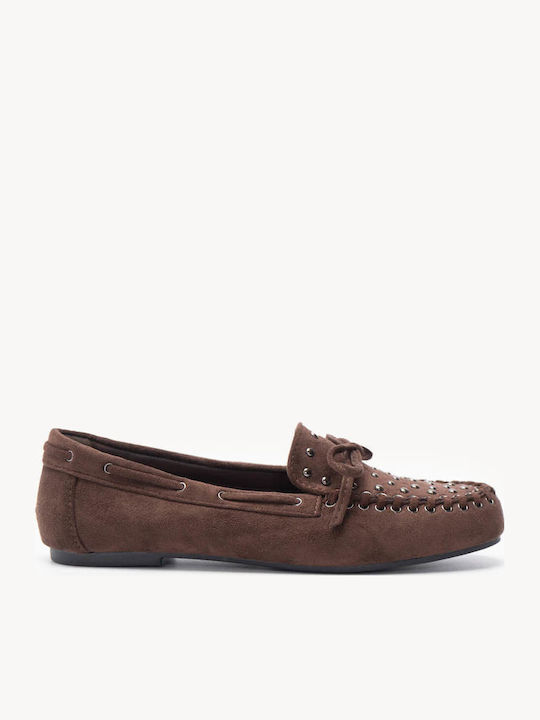 Καφέ Suede Loafers Μεταλλικά Τρουκς