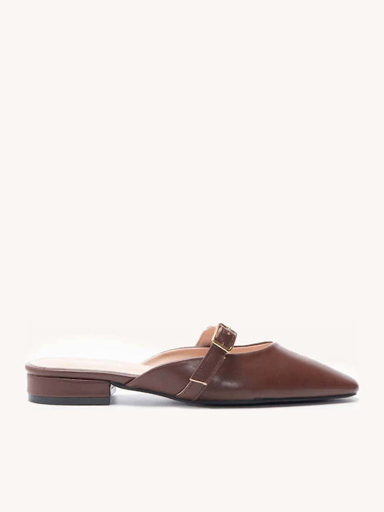 Brown Mule Ballerina Mary Jane Low Heel