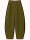 Women's High-waisted Fabric Trousers Regular Fit Verde Militare