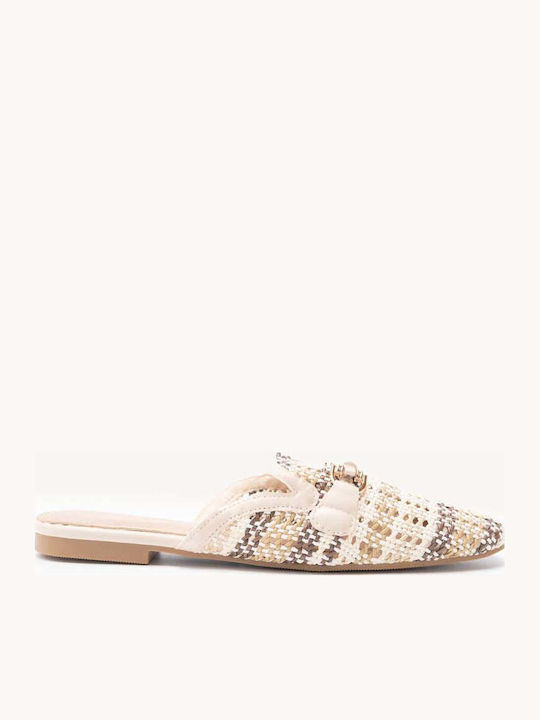 Mules Bej Loafers Cu Partea Superioară Din Material Tricotat Împletit