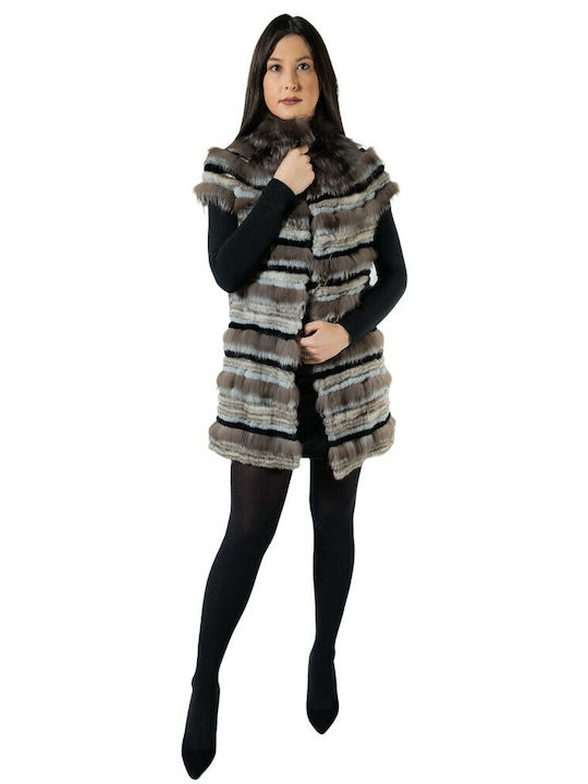 Women's Sleeveless Short Fur Gray