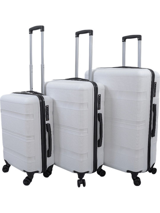Travel Line Valize De Călătorie Scleroasă Albă Cu 4 Roți Set 3 Bucăți