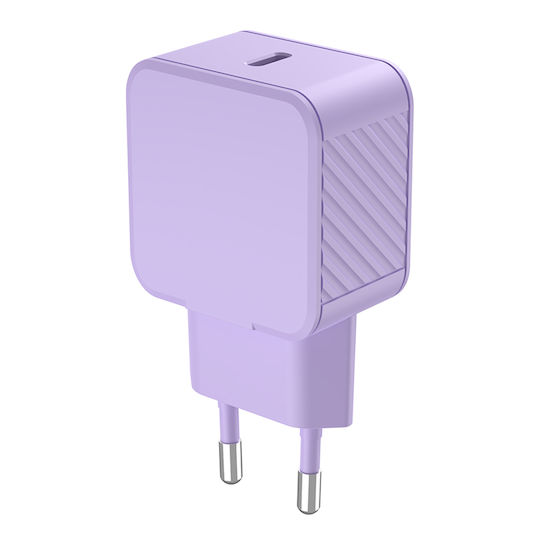 BigBen Connected Charger Without Cable with USB-C Port 20W Power Delivery Purple