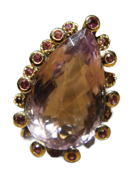 Artistic Silver Ring Natural Amethyst Garnets Size 15