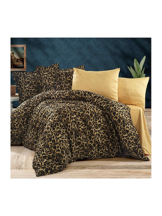 Pucioasa Duvet Cover Set Cotton Queen with 2 Pillowcases & 1 Sheet 240x270 Golden Leopard