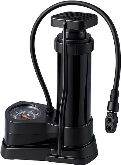 Avizar Mini Manual Foot Pump 24 Cm Aluminum Integrated Pressure Gauge Black