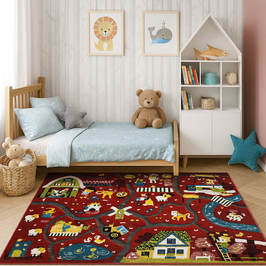 Saray Home 3d Farm Adventure Kids Rug Roșu 200x250cm