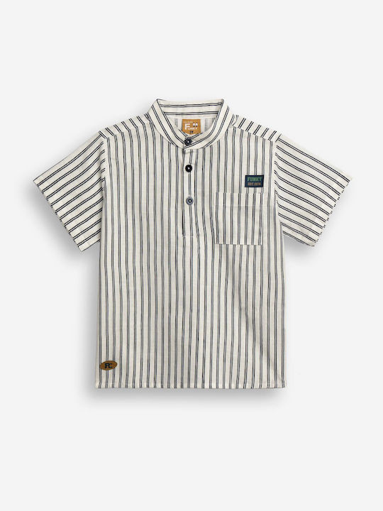 Kids Striped Shirt Short Sleeve Linen Blue