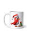 Red Bird With Christmas Hat Ornament de masă de Crăciun Cană Alb