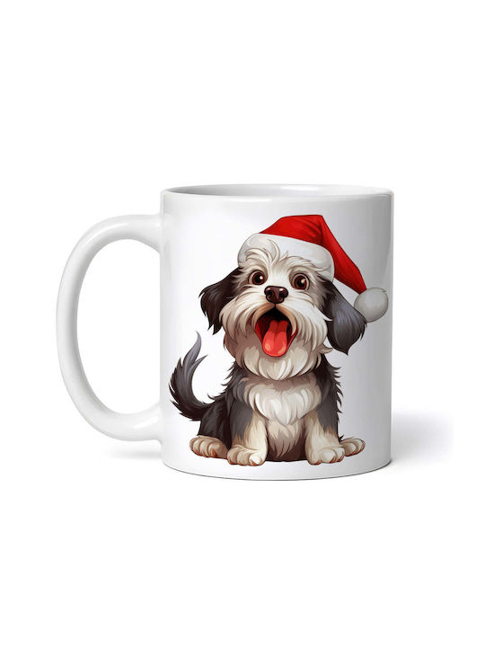Yorkshire Terrier With Christmas Hat Ornament de masă de Crăciun Cană Alb
