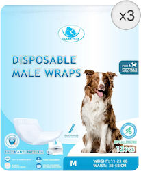 3 X 12 Pcs Clean Pets Diapers Medium-sized Male Dogs M 38-58 Cm