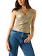 Women's Blouse Sleeveless with V Neckline Gold