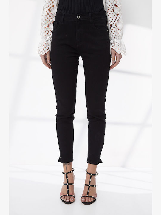 Damen Hochgeschnittenes Stoffhose in Slim Passform Schwarz