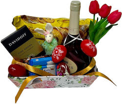 Easter Basket Rabbit Decoration 4 Decorative Eggs 3 Handcrafted Tulips Boromir Cozonac 450g Davidoff Coffee 250g Ritter Chocolate 200g Mateus Wine 750ml In A Gift Basket