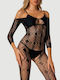 Sexy Mesh Bodystocking Open Crotch Diamond Pattern Crotchless Bodystocking Black