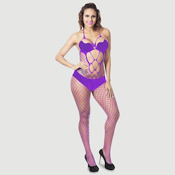 Sexy Bodystocking Mesh Crotchless & Chest Crotchless Fishnet Bodystocking Open Cups Purple