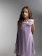 Girls Dress Sleeveless with Sequins Floral Lilac