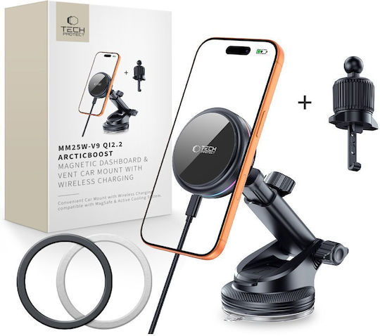 Tech-Protect V9 Arcticboost Car Mobile Mount with Magnet and Wireless Charging MagSafe Black