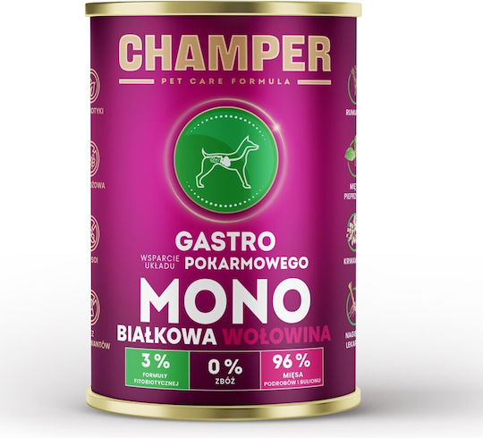 CHAMPER Hrana Umedă Pentru Câini în Conservă cu Carne de Vită Fără Cereale 400gr