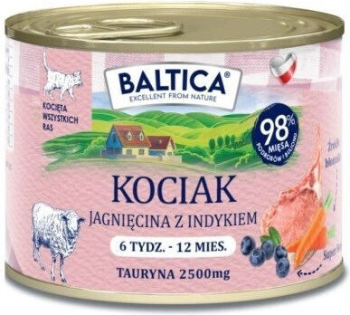 Baltica Wet Cat Food for Junior Cats in Cans with Lamb and Turkey Grain Free 185g