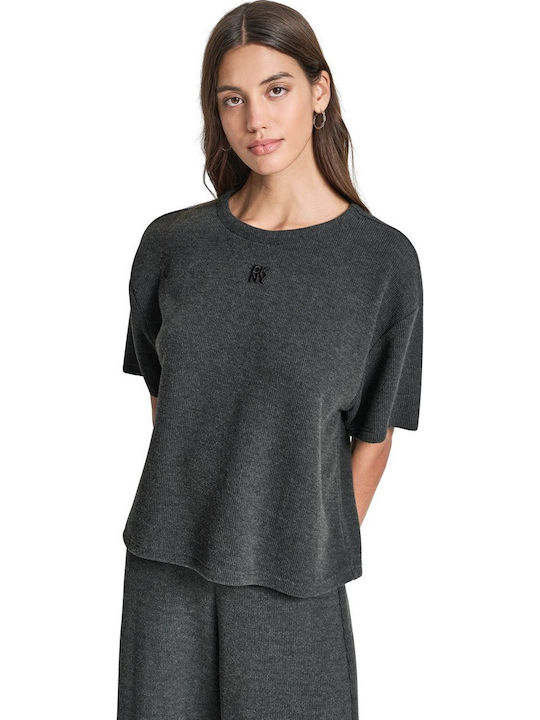 DKNY Bluză Damă Bumbac Mâneci Scurte Gri
