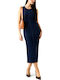 Summer Midi Denim Dress Dark Blue
