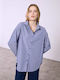 Celestino Damenhemden Gestreift Asymmetrisch Strass Loose Fit Blau