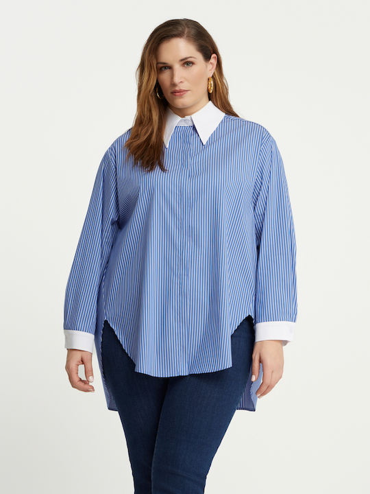 Women's Striped Long Sleeve Shirt Blue