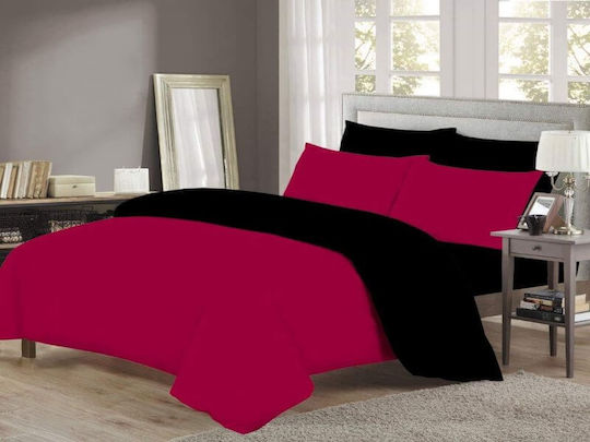 Cotton Duvet Cover Set 160x240cm Single with Pillowcase Red-Black