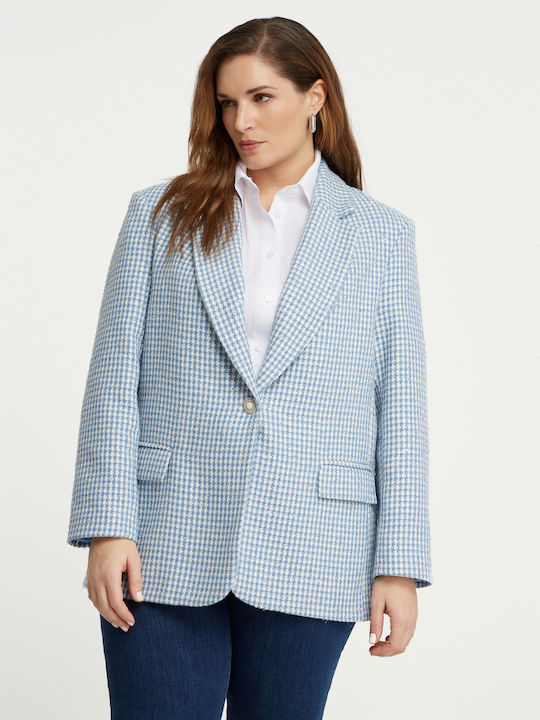 Mat Fashion Γυναικείο Τουίντ Σακάκι Γαλάζιο