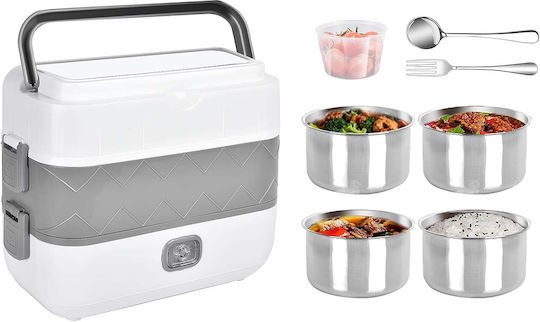 Avizar 2l Double Layer Electric Food Warmer Removable Stainless Steel Bowls White Gray