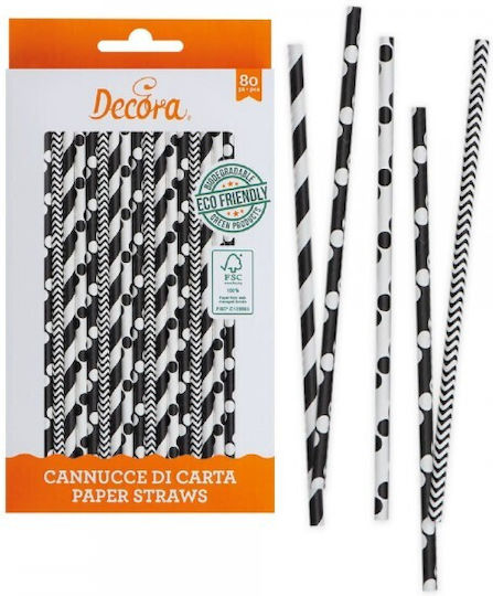 Black and White Striped Straws Ø6mm 21cm X80
