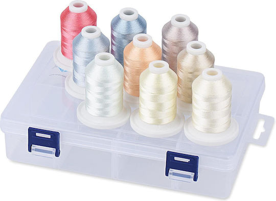 Set Fire De Broderie 9 Bobine 730 M Cutie De Depozitare Multicolor Tonuri Pastelate