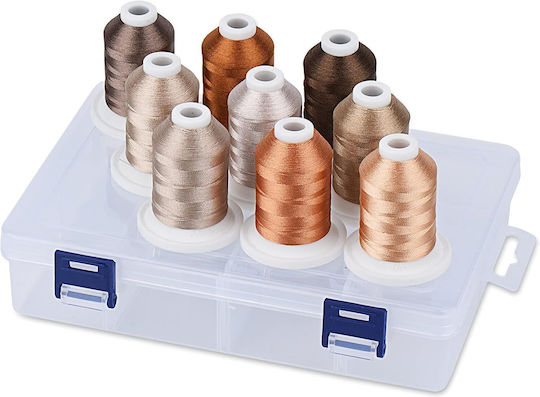 Set Fire De Broderie 9 Bobine 730 M Cutie De Depozitare Multicolor Nuanțe De Maro
